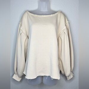 We The Free Slouchy Ivory Pullover Sweater Small‎ Oversized Raw Hem Cozy
